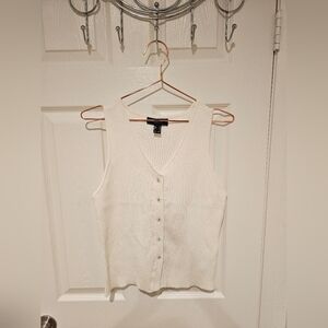 White Sleeveless Button-Up Top